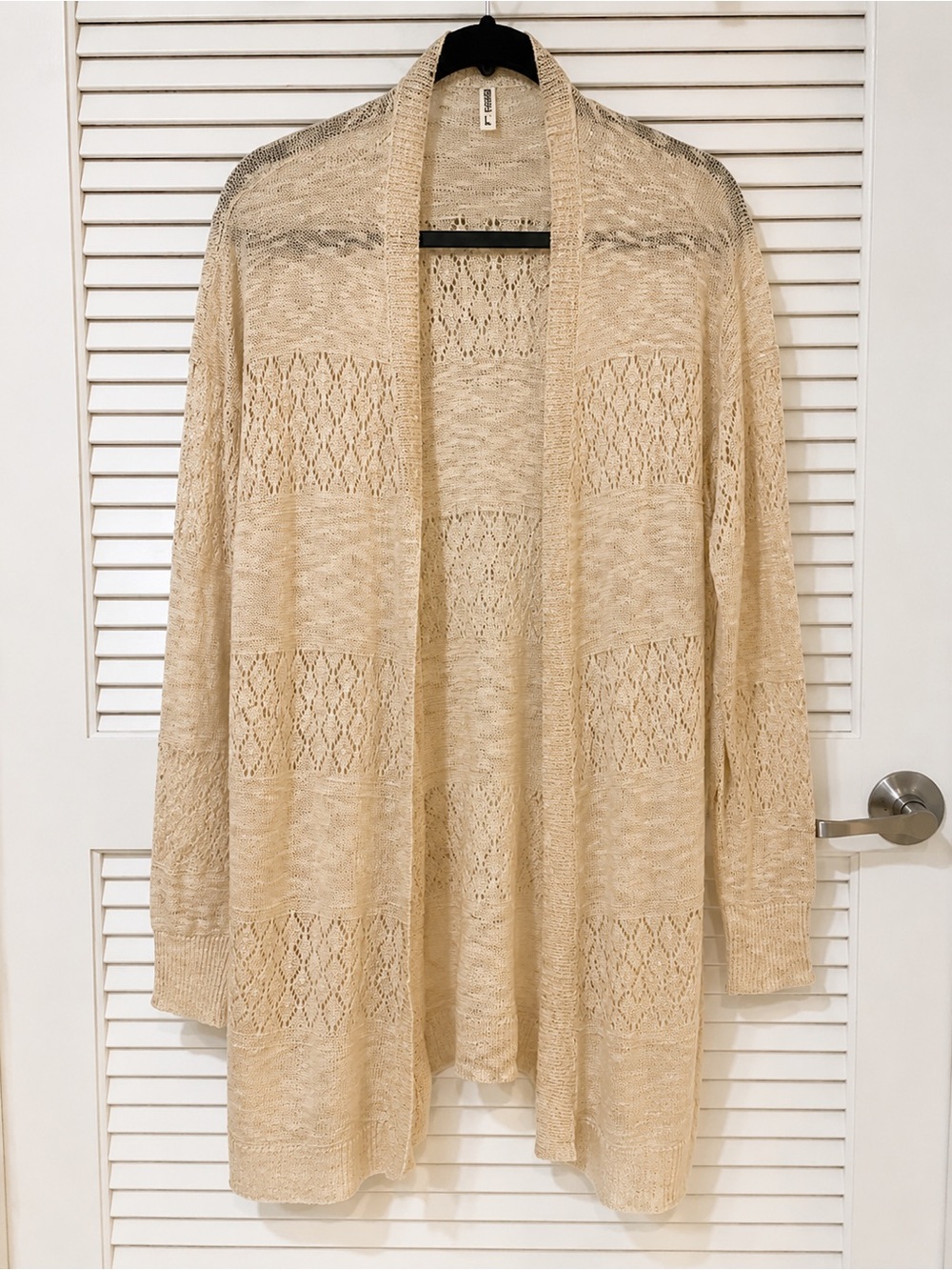 Open-Front Beige Knit Cardigan Sweater